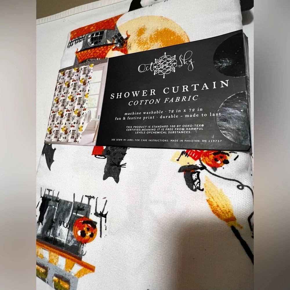 NWT October Sky Fabric Shower Curtain with Fall Design | Autumn | Harvest Home